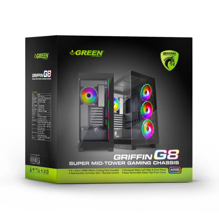 کیس کامپیوتر گیمینگ آکواریومی Mid Tower گرین مدل GRIFFIN G8