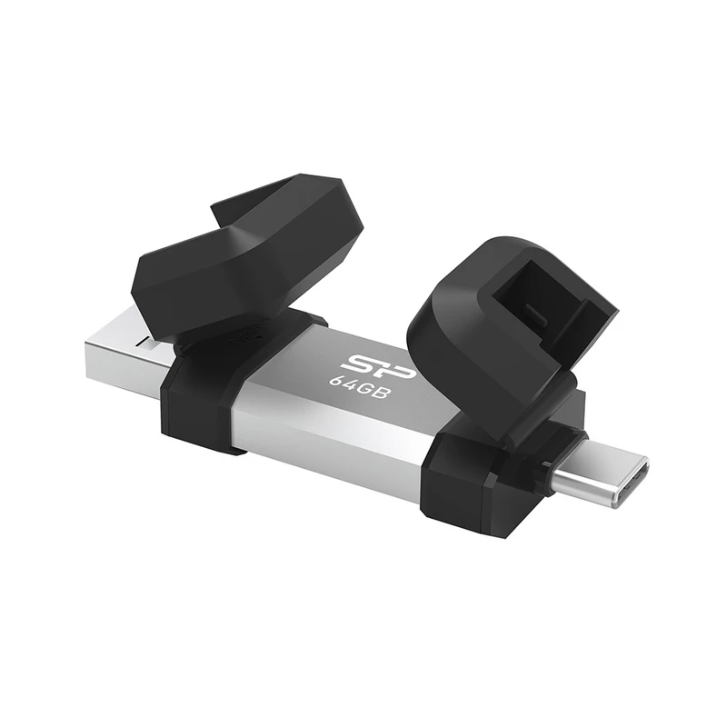 فلش مموری OTG سیلیکون پاور مدل C51 ظرفیت 64 گیگابایت با رابط USB 3.2 Type-A و Type-C، مقاوم در برابر شوک و لرزش، سازگار با اندروید، iOS، ویندوز، مک و لینوکس