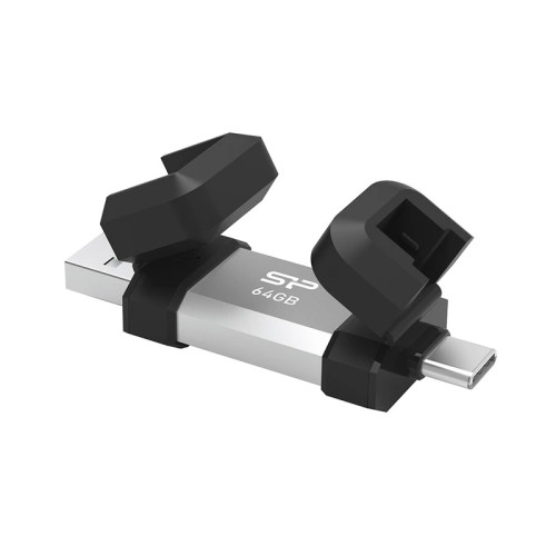 فلش مموری OTG سیلیکون پاور مدل C51 ظرفیت 64 گیگابایت با رابط USB 3.2 Type-A و Type-C، مقاوم در برابر شوک و لرزش، سازگار با اندروید، iOS، ویندوز، مک و لینوکس