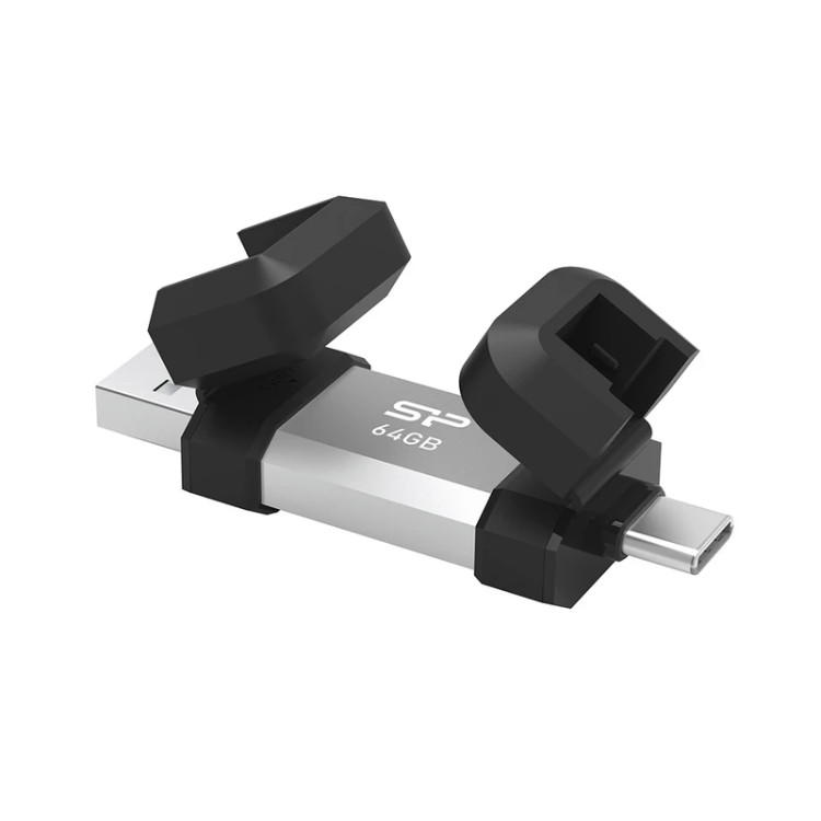 فلش مموری OTG سیلیکون پاور مدل C51 ظرفیت 64 گیگابایت با رابط USB 3.2 Type-A و Type-C، مقاوم در برابر شوک و لرزش، سازگار با اندروید، iOS، ویندوز، مک و لینوکس